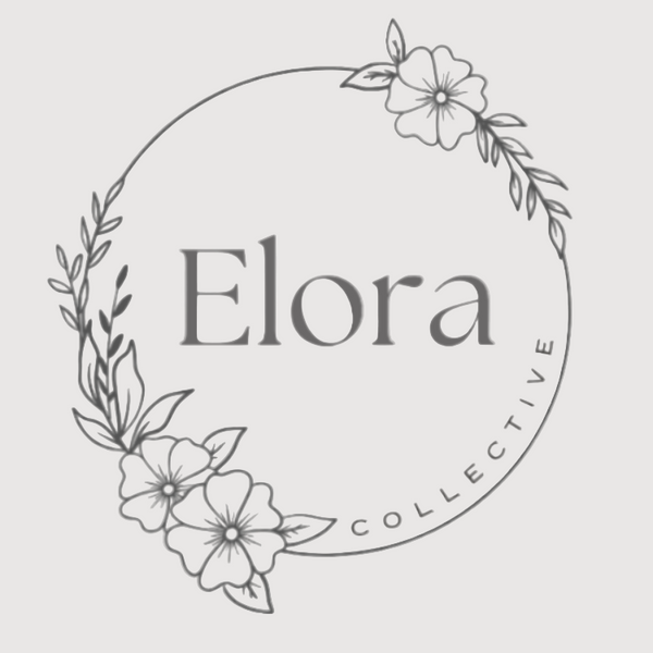 Logo of Elora Collective with floral elements on a light gray background